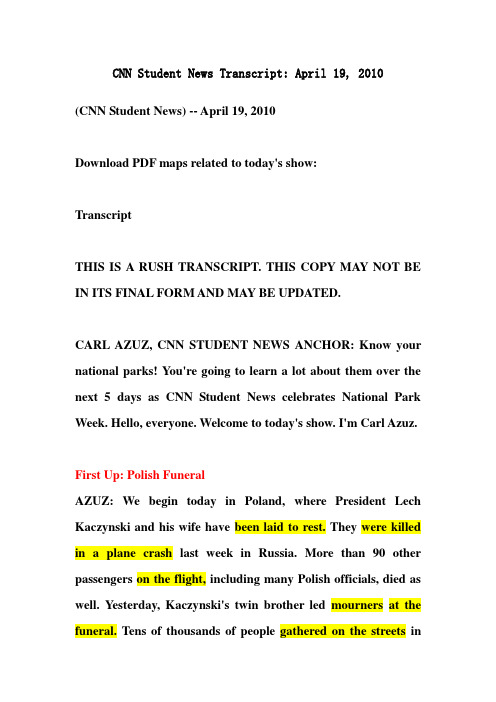 CNN Student News Transcript2010-4-19