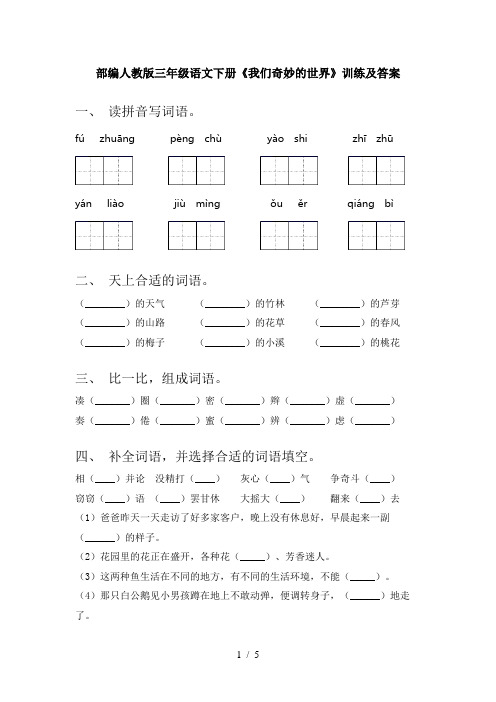 部编人教版三年级语文下册《我们奇妙的世界》训练及答案