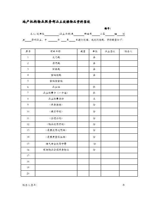 地产机构物业服务部业主收楼物品资料签收