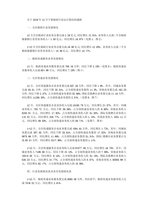 关于2019年12月宁夏邮政行业运行情况的通报