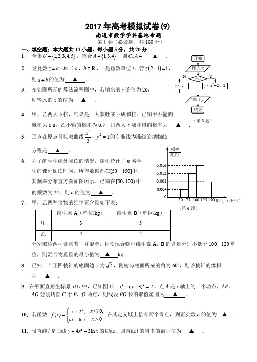 2017年高考模拟试卷(9)