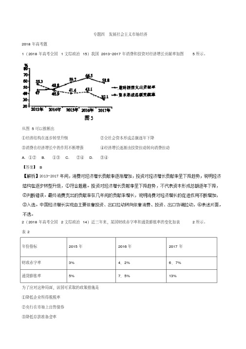 发展社会主义市场经济四年高考(2015-2018)政治试题分项版解析