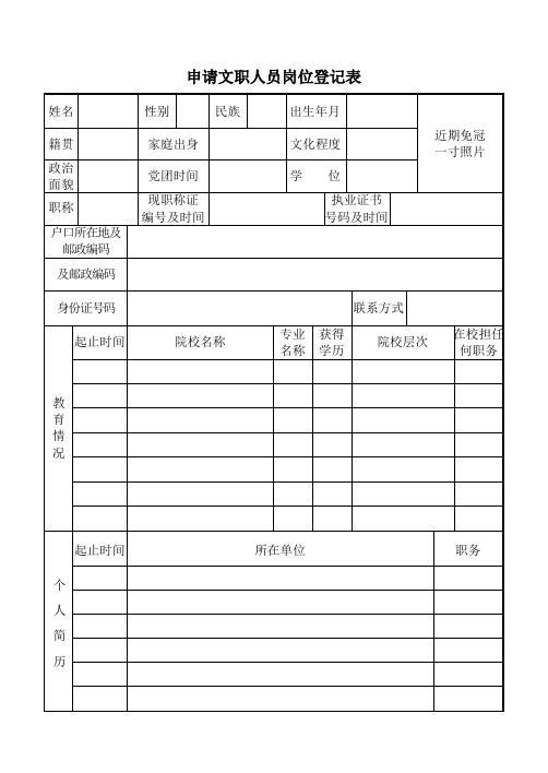 申请文职人员岗位登记表