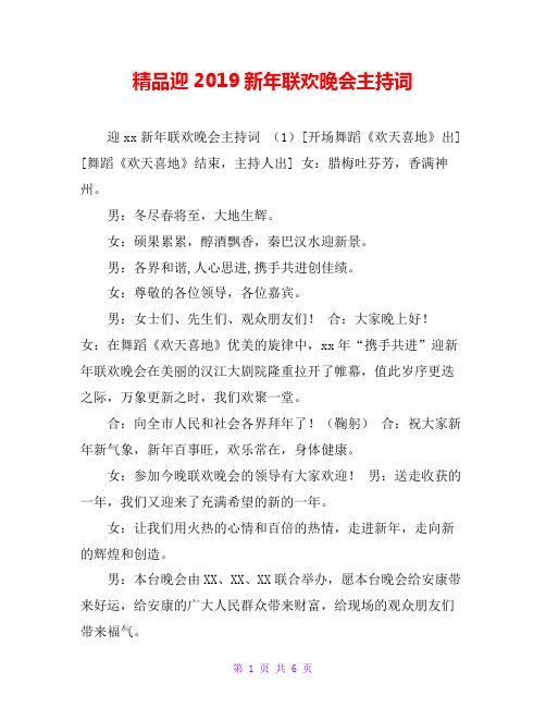 精品迎2019新年联欢晚会主持词