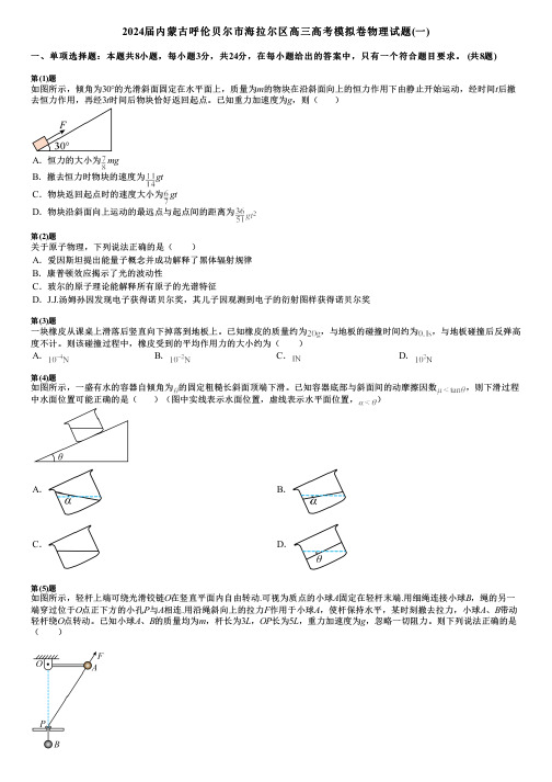 2024届内蒙古呼伦贝尔市海拉尔区高三高考模拟卷物理试题(一)