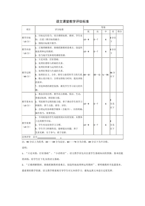 课堂教学评估标准