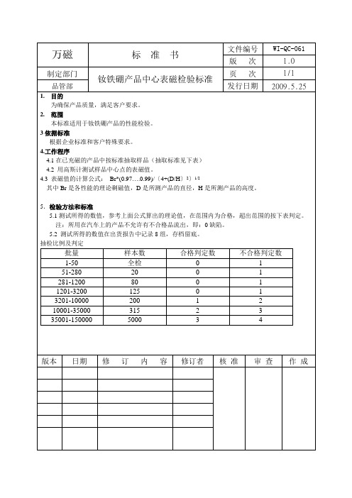 钕铁硼产品表磁检验标准