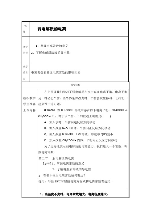 弱电解质的电离 说课稿 教案 教学设计