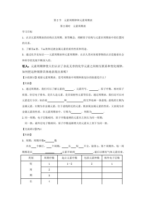 2019-2020学年化学鲁科版必修2学案:第1章第2节 元素周期和元素周期表 第2课时