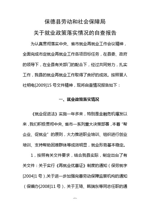 关于就业政策落实情况的自查报告