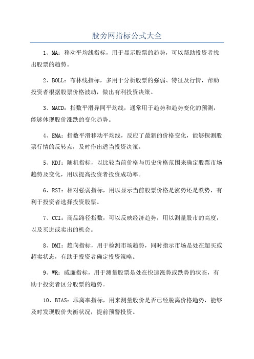 股旁网指标公式大全