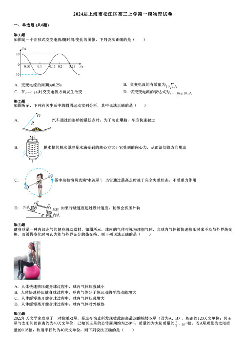 2024届上海市松江区高三上学期一模物理试卷