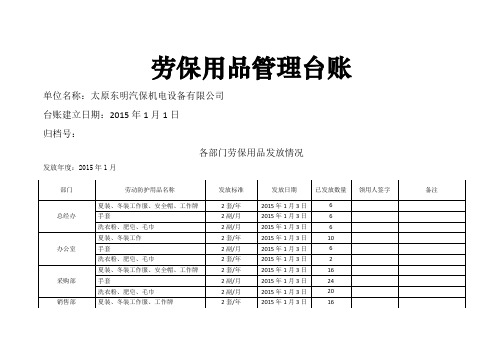 劳保用品管理台账