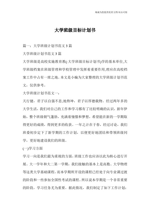 大学班级目标计划书