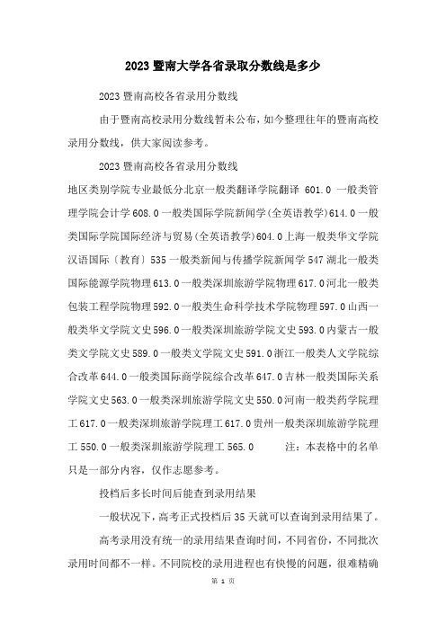 2023暨南大学各省录取分数线是多少