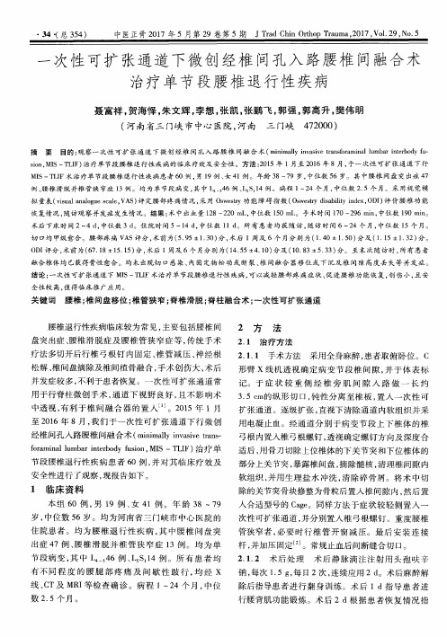 一次性可扩张通道下微创经椎间孔入路腰椎间融合术治疗单节段腰椎