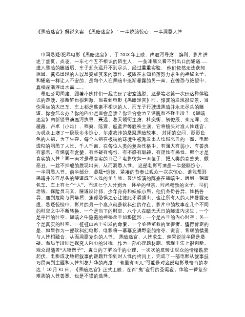 《黑暗迷宫》解说文案_《黑暗迷宫》：一半烧脑惊心,一半洞悉人性