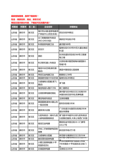 新版山东省潍坊市奎文区家用电器企业公司商家户名录单联系方式地址大全370家