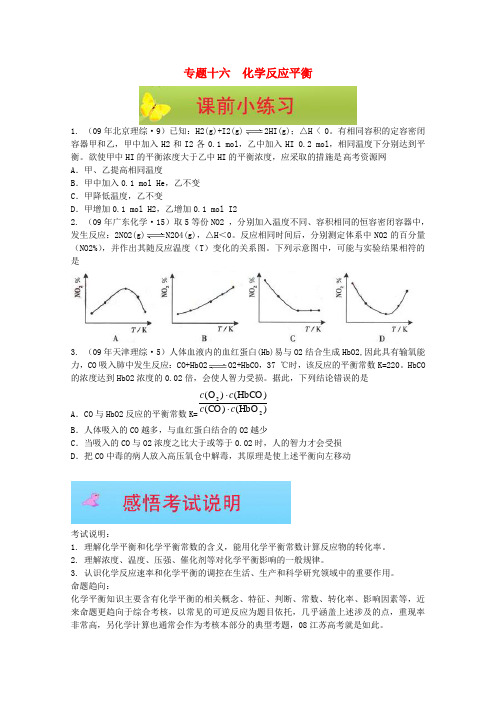 2020届高三化学一轮复习必备精品——专题十六《化学反应平衡》