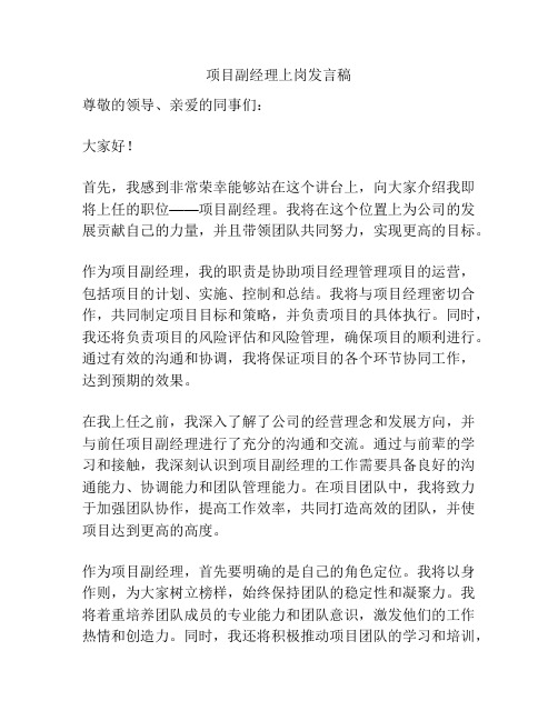 项目副经理上岗发言稿