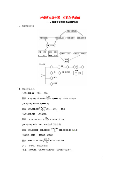 高考化学大一轮复习 专题十一 排查落实练十五 有机化学基础(含解析)