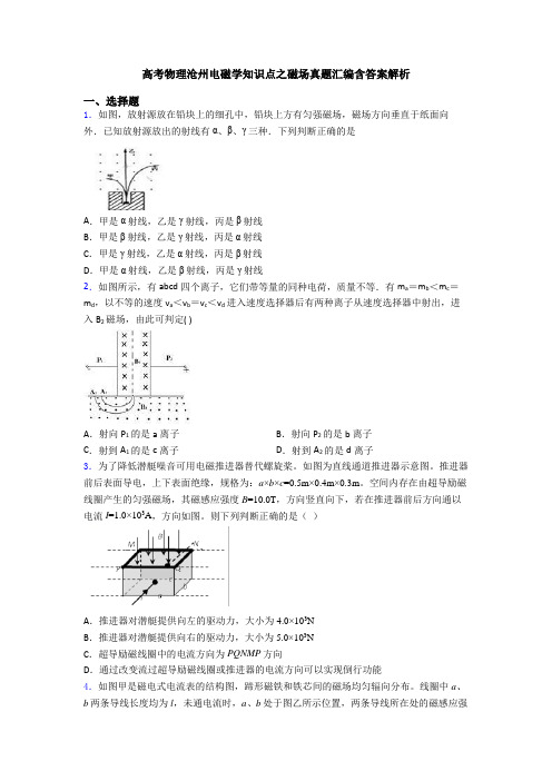 高考物理沧州电磁学知识点之磁场真题汇编含答案解析