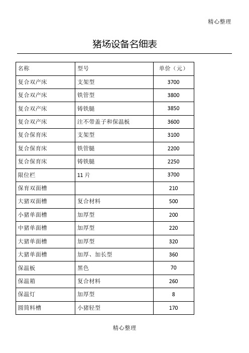 猪场设备名细表