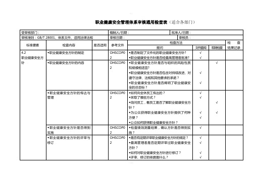 职业健康安全管理体系审核通用检查表(适合各部门)