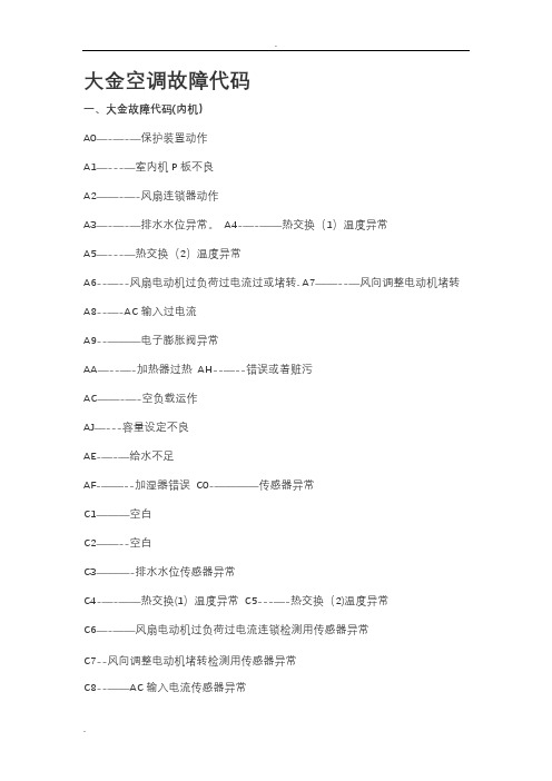 大金空调故障代码汇总