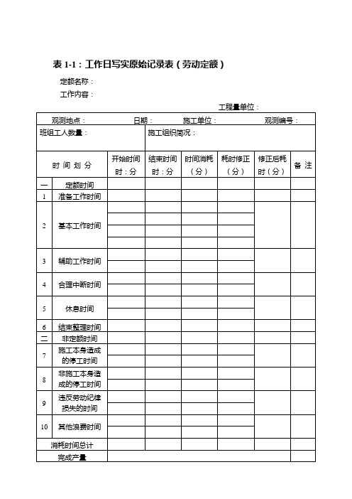 工作日写实原始记录表(劳动定额)