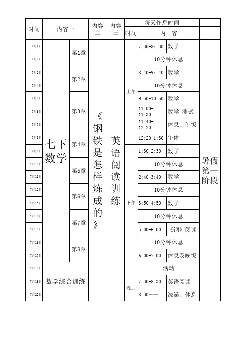 我的暑假学习计划安排表