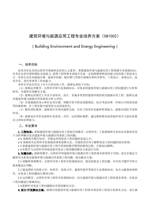 建筑环境与能源应用工程专业培养方案081002