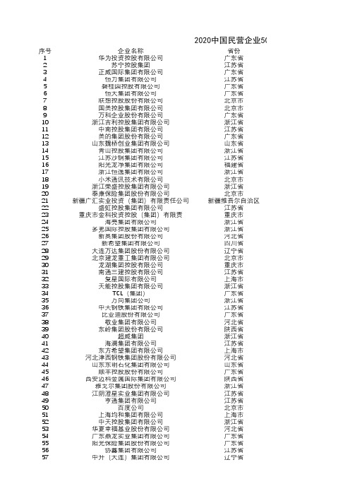 2020中国民营企业500强榜单(Excel可编辑版)