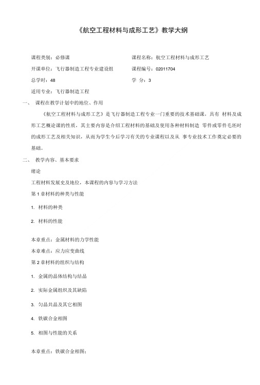 工程材料及成形工艺基础教学大纲.doc