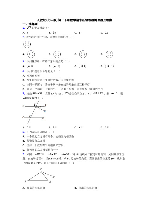 人教版(七年级)初一下册数学期末压轴难题测试题及答案 (2)