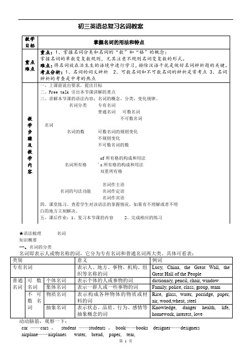 初中英语名词经典教案