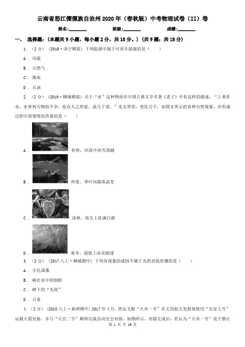 云南省怒江傈僳族自治州2020年(春秋版)中考物理试卷(II)卷