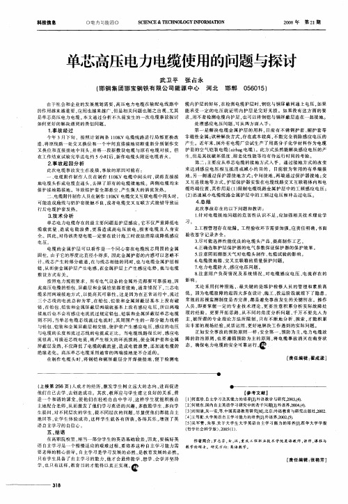 单芯高压电力电缆使用的问题与探讨