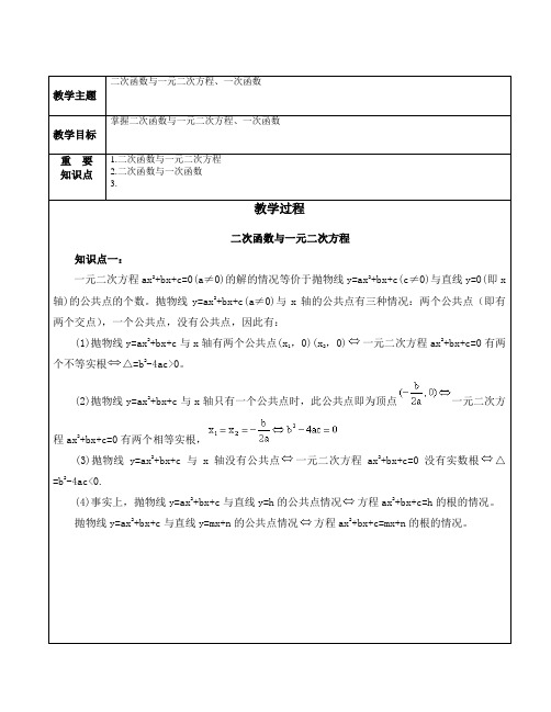 二次函数与一元二次方程、一次函数  知识点+例题+练习 (非常好 分类全面)