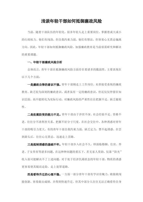 浅谈年轻干部如何抵御廉政风险