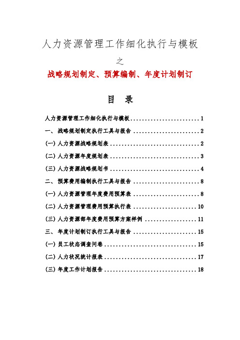 人力资源战略规划、预算编制、年度计划制订