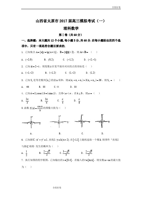 (优辅资源)山西省太原市高三模拟考试(一)理数试题 Word版含答案