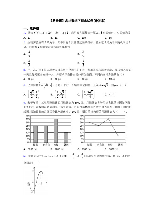 【易错题】高三数学下期末试卷(带答案)