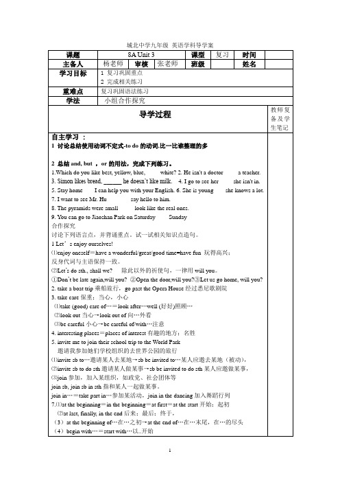 牛津英语8A Unit 3 总复习导学案