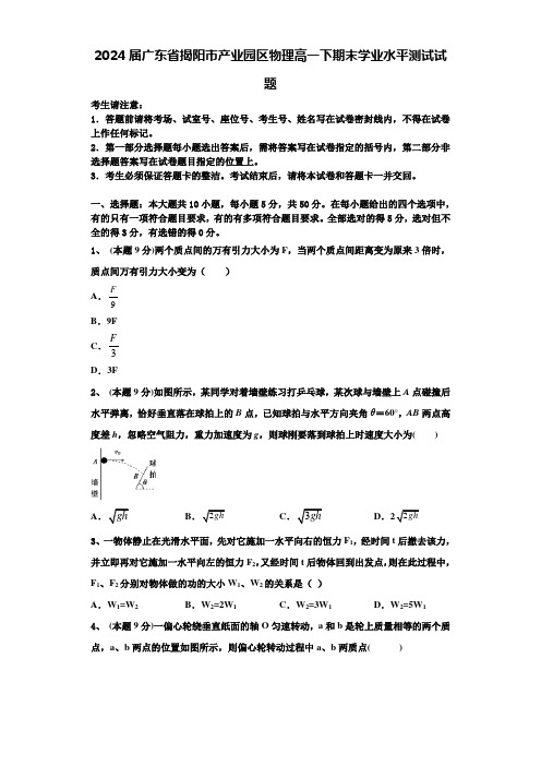 2024届广东省揭阳市产业园区物理高一下期末学业水平测试试题含解析