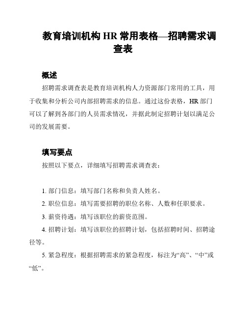 教育培训机构HR常用表格—招聘需求调查表