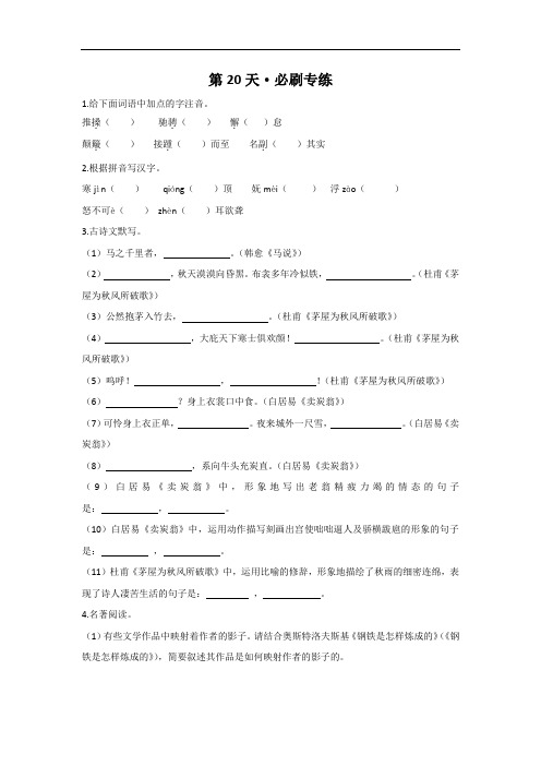 必刷专练20-2021年中考语文考前30天回归课本必刷180题)