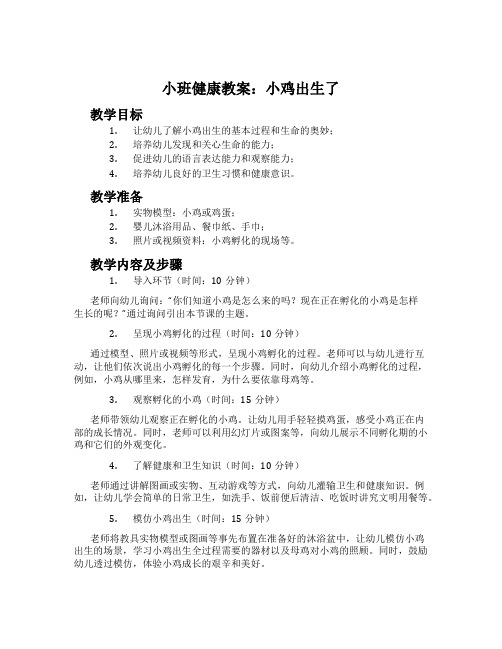 小班健康教案：小鸡出生了