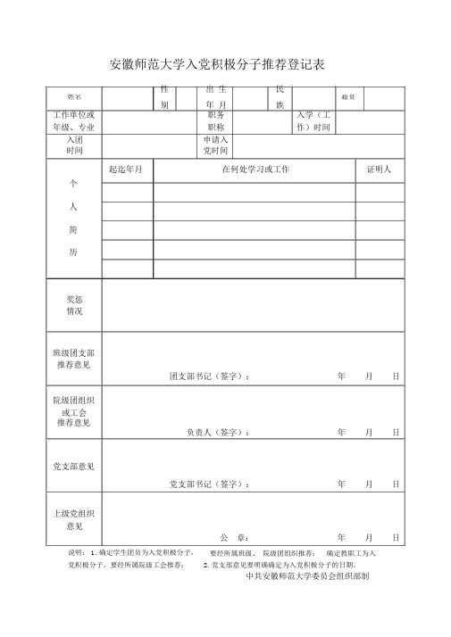 入党积极分子推荐登记表.doc