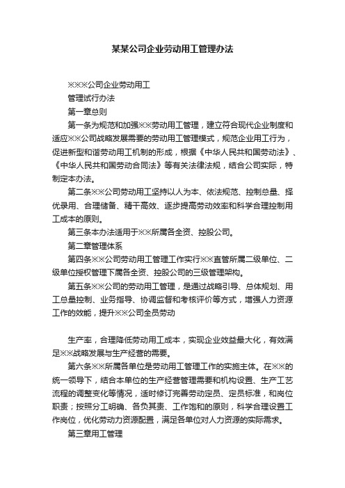 某某公司企业劳动用工管理办法